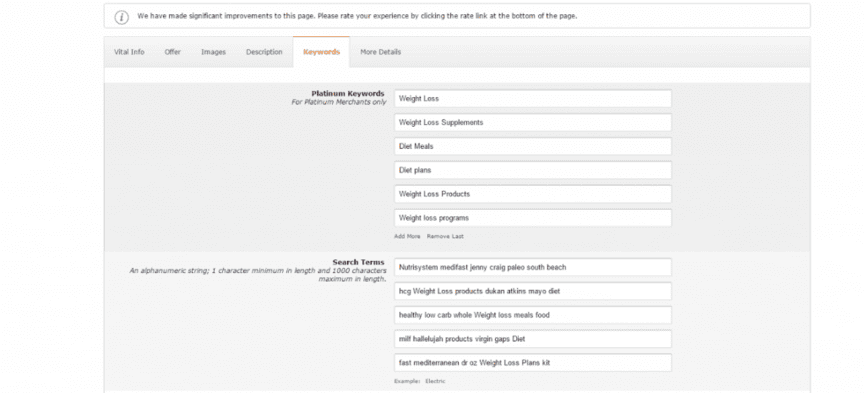 Amazon search terms keyword online